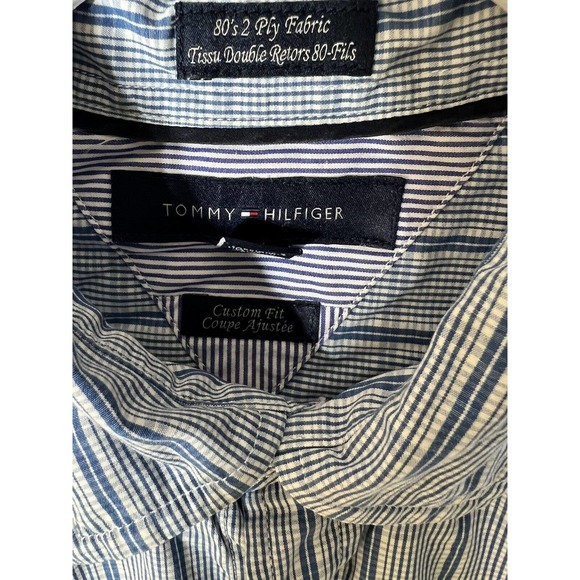 Tommy Hilfiger 80s 2 Ply Fabric Button Down Shirt Mens Size Small Blue Plaid - Picture 4 of 10